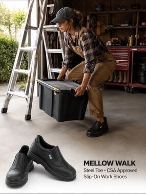 Mellow Walk Women’s Steel Toe-CSA Aproved Slip on Work Shoes Size 9
